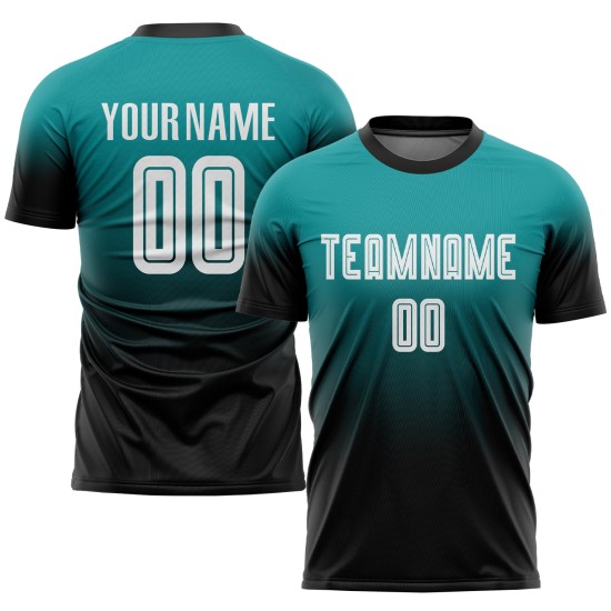 Fashion Fade Custom Sublimation Jersey Fußball Teal Weiß-Schwarz Uniform