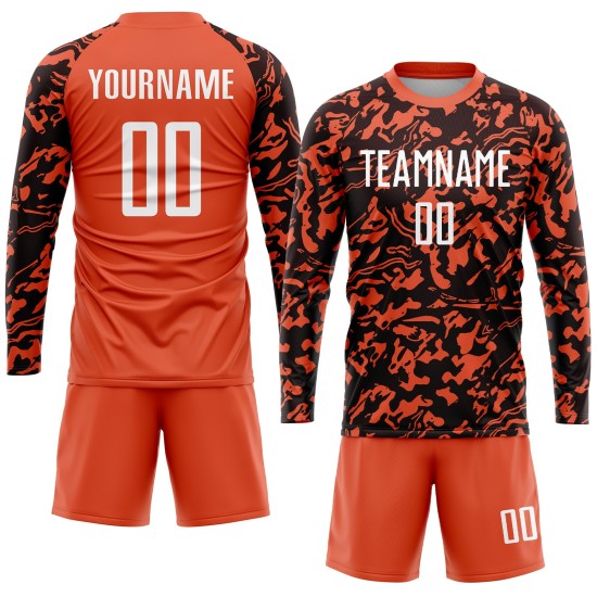 Fußballuniform Orange Trikot Benutzerdefinierte Weiß-Schwarz Sublimation