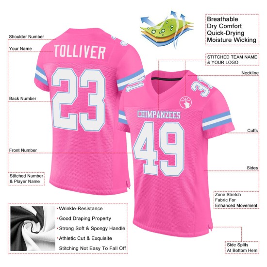 Jersey Authentic Blau Rosa Mesh Custom Fußball Weiß-Licht