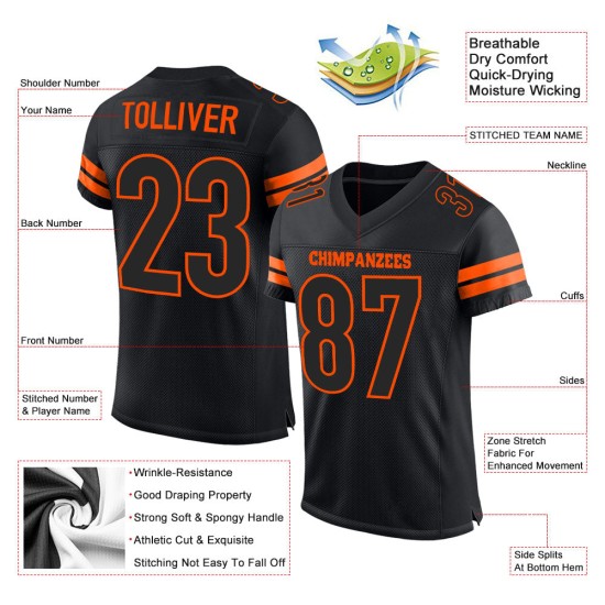 Fußball Custom Schwarz-Orange Schwarz Authentic Jersey Mesh