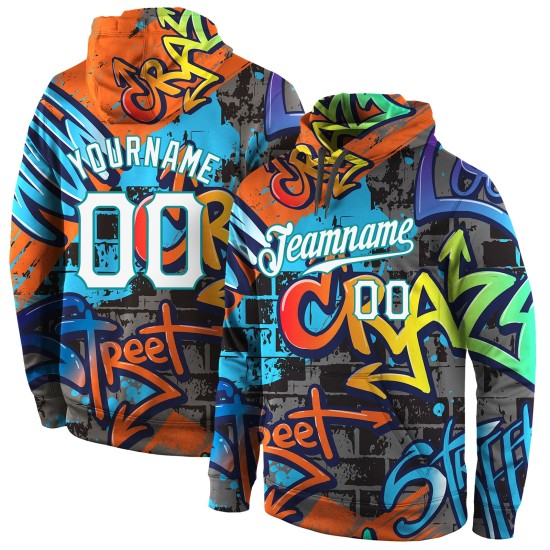 Hoodie Weiß-Aqua Muster Sweatshirt 3D Graffiti Custom Sports Stitched Pullover