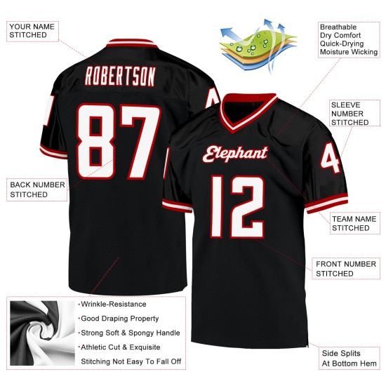 Schwarzes Jersey Mesh Throwback Custom Football Authentic Weiß-Rot Schwarzes Jersey Mesh Throwback Custom Football Authentic Weiß-Rot
