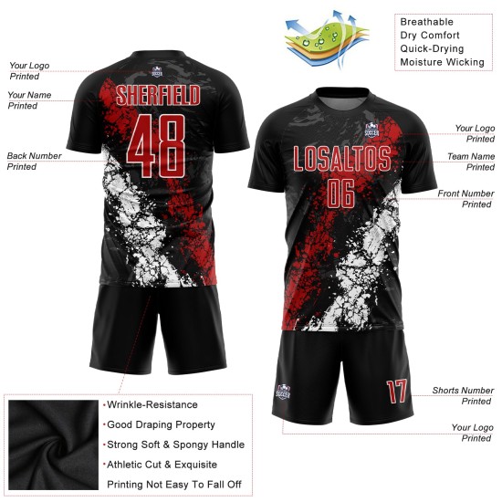 Uniform Schwarz Trikot Sublimation Fußball Custom Rot-Weiß