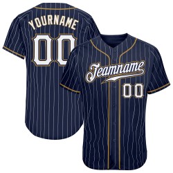 Weiß-Altgold Authentic Custom Baseball Jersey Weiß Nadelstreifen Navy