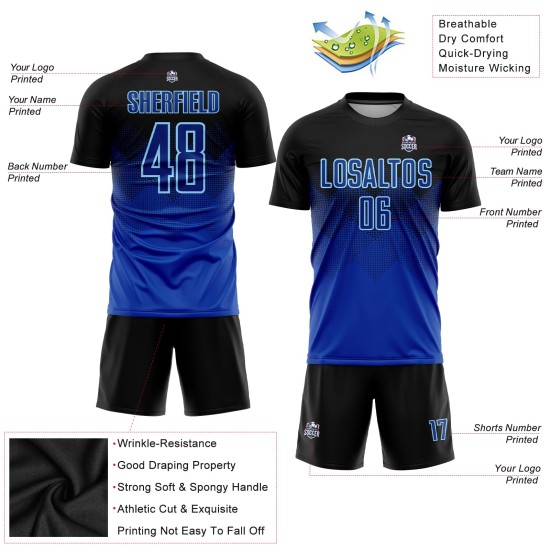 Uniform Trikot Fußball Custom Sublimation Royal-Hellblau Schwarz