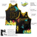 3D Authentic Basketball Jersey Custom Schwarz-Gold Muster Graffiti 3D Authentic Basketball Jersey Custom Schwarz-Gold Muster Graffiti