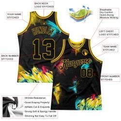 3D Authentic Basketball Jersey Custom Schwarz-Gold Muster Graffiti