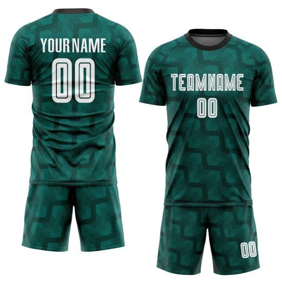 Fußball Custom Weiß-Schwarz Uniform Sublimation Grün Jersey