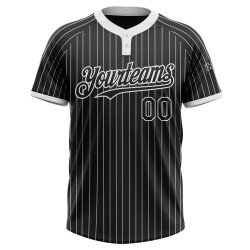 Schwarz Custom Weiß Weiß Softball Jersey Unisex Nadelstreifen Zwei-Knopf