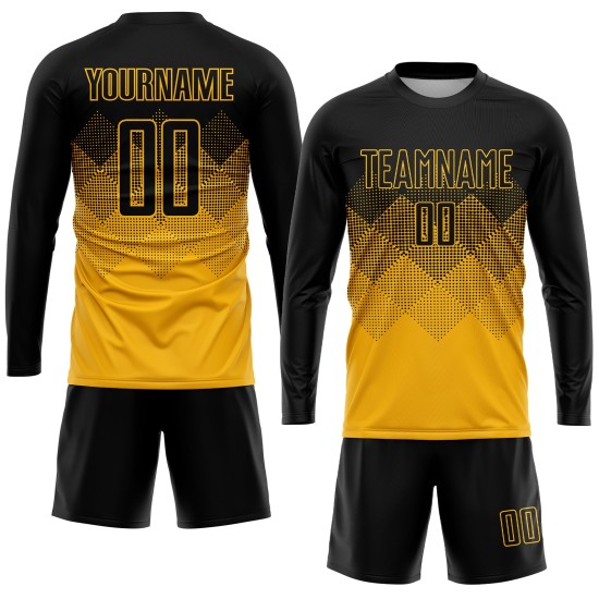 Schwarzes, benutzerdefiniertes Fußballtrikot mit Sublimationsdruck in Gold