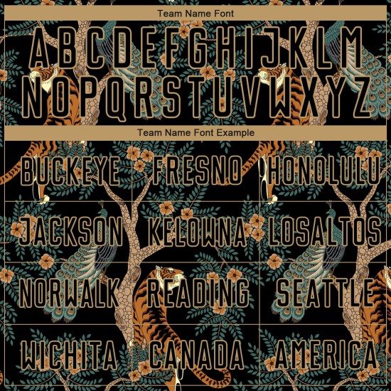 Fußball Sublimation Uniform Custom Tiger Pfau Schwarz Gold Alte Jersey Und