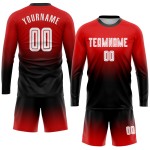 Jersey Uniform Weiß-Schwarz Lange Rot Fashion Sleeve Custom Fußball Fade Sublimation