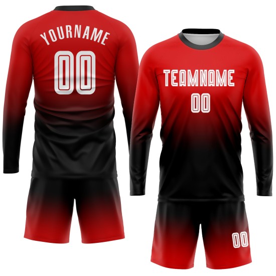 Jersey Uniform Weiß-Schwarz Lange Rot Fashion Sleeve Custom Fußball Fade Sublimation