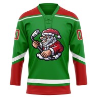 Claus Spitze Rot-Weiß Gras Grün Hockey 3D Santa Custom Neck Weihnachten Jersey Claus Spitze Rot-Weiß Gras Grün Hockey 3D Santa Custom Neck Weihnachten Jersey