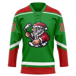 Claus Spitze Rot-Weiß Gras Grün Hockey 3D Santa Custom Neck Weihnachten Jersey