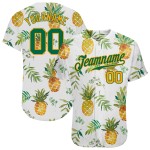 Weißes Hawaii-Ananas-Design, authentisches Kelly-Grün-Gold-Baseball-Trikot, benutzerdefiniertes 3D-Muster Weißes Hawaii-Ananas-Design, authentisches Kelly-Grün-Gold-Baseball-Trikot, benutzerdefiniertes 3D-Muster