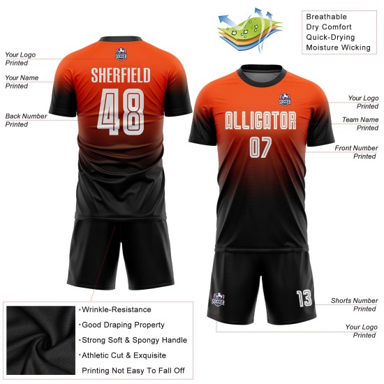 Jersey Custom Uniform Fade Orange Weiß-Schwarz Mode Sublimation Fußball