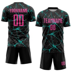 Sublimation Fußballtrikot Schwarz Uniform Pink-Aqua Custom Sublimation Fußballtrikot Schwarz Uniform Pink-Aqua Custom