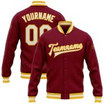 Bomber Custom Full-Snap Crimson Weiß-Gold Letterman Varsity Jacke Bomber Custom Full-Snap Crimson Weiß-Gold Letterman Varsity Jacke