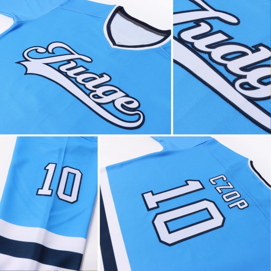 Powder Blue Hockey Custom Weiß-Marineblaues Trikot Powder Blue Hockey Custom Weiß-Marineblaues Trikot