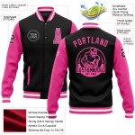 Benutzerdefinierte Full-Snap Pink-Weiß Varsity Zwei Letterman Tone Schwarze Bomberjacke Benutzerdefinierte Full-Snap Pink-Weiß Varsity Zwei Letterman Tone Schwarze Bomberjacke