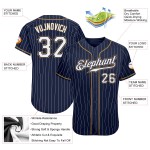 Weiß-Altgold Authentic Custom Baseball Jersey Weiß Nadelstreifen Navy