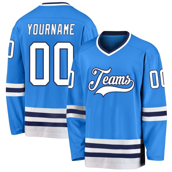 Powder Blue Hockey Custom Weiß-Marineblaues Trikot Powder Blue Hockey Custom Weiß-Marineblaues Trikot