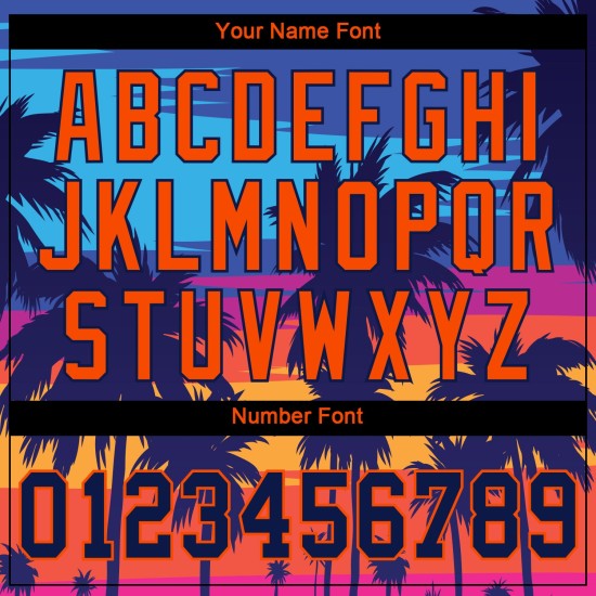 Benutzerdefinierte Jersey Royal Palm Baseball Muster Bäume Navy-Orange Design Authentic 3D