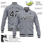 Graue Full-Snap Custom Bomber Schwarz-Weiß Jacke Varsity Letterman Graue Full-Snap Custom Bomber Schwarz-Weiß Jacke Varsity Letterman