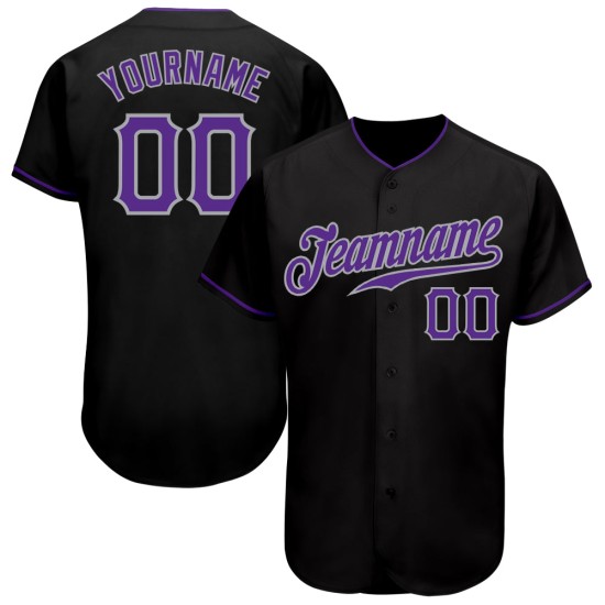 Lila-Grau Authentic Baseball Jersey Custom Schwarz Lila-Grau Authentic Baseball Jersey Custom Schwarz