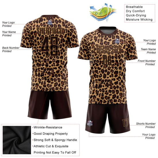 Uniform Fußballtrikot Braun Braun-Old Sublimation Custom Gold Leopard