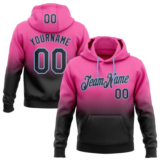 Genähter Pullover Hoodie Fade Schwarz-Hell Sport Blau Custom Sweatshirt Pink Fashion