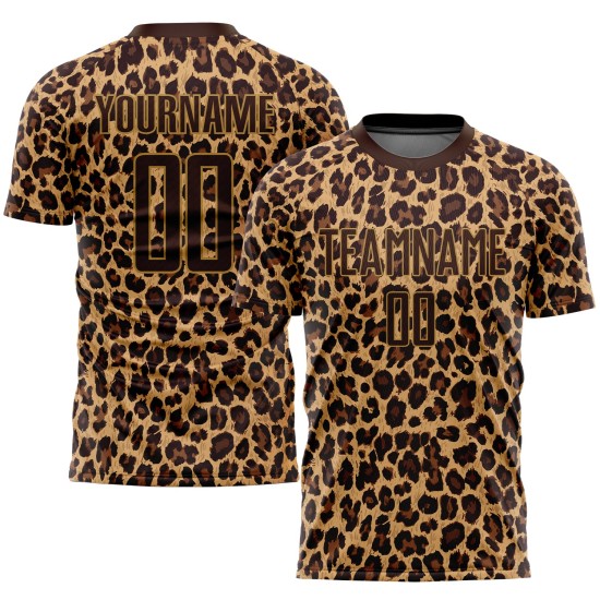 Uniform Fußballtrikot Braun Braun-Old Sublimation Custom Gold Leopard