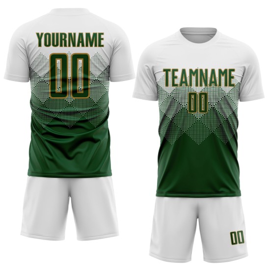 Gold Sublimation Grün-Alte Uniform Weiß Fußball Custom Jersey