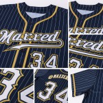 Weiß-Altgold Authentic Custom Baseball Jersey Weiß Nadelstreifen Navy