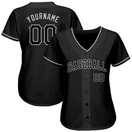 Authentisches Baseball-Trikot in Schwarz-Grau, individuell gestaltet in Schwarz