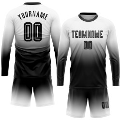 Weiß Fußball Lange Jersey Custom Uniform Verblassen Ärmel Mode Schwarz Sublimation