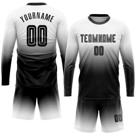 Weiß Fußball Lange Jersey Custom Uniform Verblassen Ärmel Mode Schwarz Sublimation Weiß Fußball Lange Jersey Custom Uniform Verblassen Ärmel Mode Schwarz Sublimation