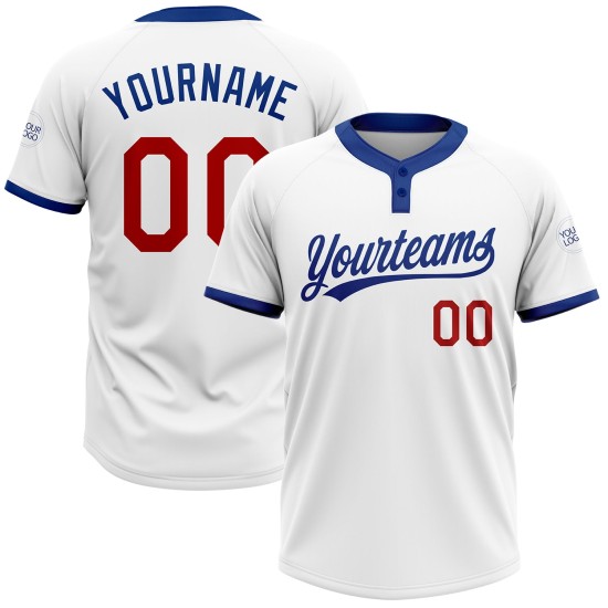 Custom Jersey Softball Weiß Unisex Zwei-Knopf Rot-Royal Custom Jersey Softball Weiß Unisex Zwei-Knopf Rot-Royal