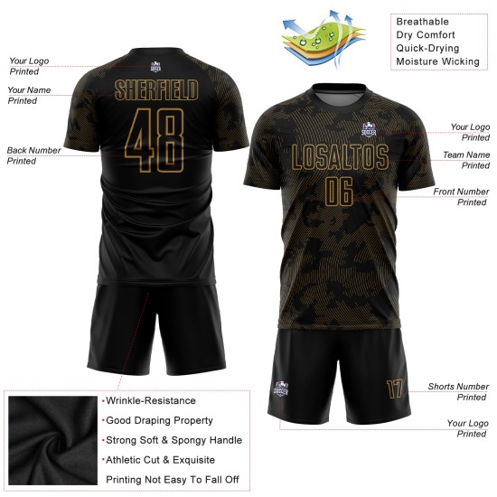 Uniform Gold Sublimation Fußball Altes Trikot Schwarz Custom