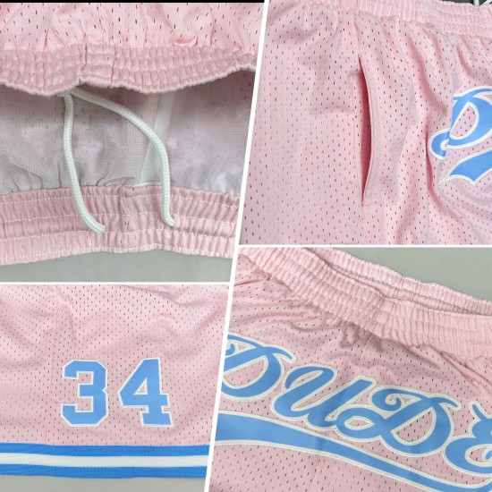 Authentic Custom Hellrosa Throwback Shorts Basketball Blau-Weiß