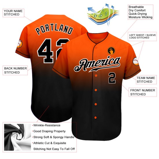 Custom Jersey Baseball Fashion Authentic Orange Fade Schwarz-Weiß