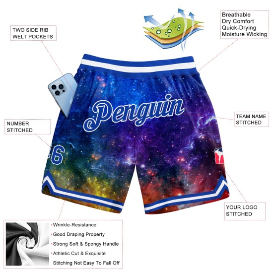 Königsblaue Basketball Galactic Shorts 3D Authentic Custom