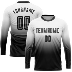 Weiß Fußball Lange Jersey Custom Uniform Verblassen Ärmel Mode Schwarz Sublimation