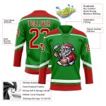Claus Spitze Rot-Weiß Gras Grün Hockey 3D Santa Custom Neck Weihnachten Jersey Claus Spitze Rot-Weiß Gras Grün Hockey 3D Santa Custom Neck Weihnachten Jersey