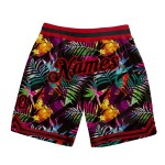 Benutzerdefinierte Shorts Blätter Design 3D Schwarz Palm Schwarz-Rot Tropical Basketball Authentische Muster