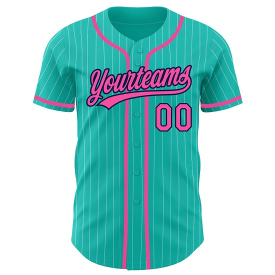 Nadelstreifen Baseball Weiß Authentic Custom Pink-Navy Aqua Jersey