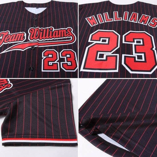 Baseball Schwarz Custom Red Authentic Rot-Weiß Nadelstreifen Trikot