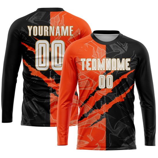 Fußball Schwarz Gold Jersey Muster Weiß Graffiti Orange-Alt Sublimation Scratch Custom Uniform