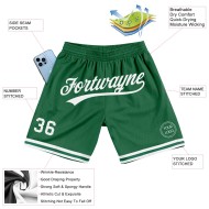 Authentische benutzerdefinierte Shorts Weiß Throwback Kelly Basketball Grün